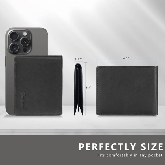 ⚡Travelambo Men Oil Wax Black Genuine Leather Handmade Bifold Stylish Wallets - Picture 6 of 9
